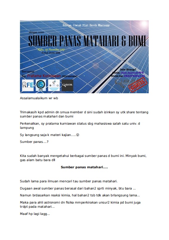 Kajian Ilmiah Flat Earth Sumber Panas Matahari dan Bumi Cover