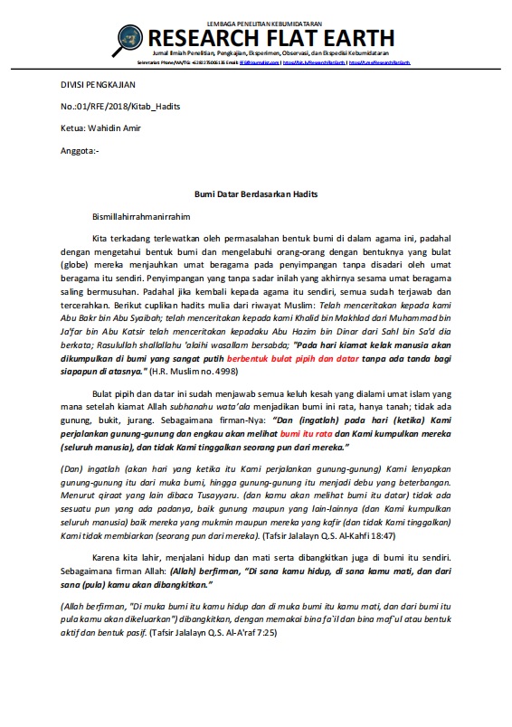 Research Flat Earth - Bumi Datar Berdasarkan Hadits Cover
